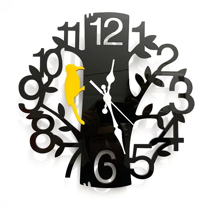 Acrylic Woodpeckers Tree Bird Design Wall Clock